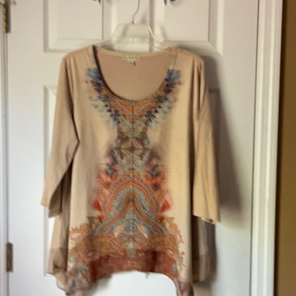 Live & Let Live Women’s Boho  Western Asymmetrical 3/4 Sleeves Top Size Large